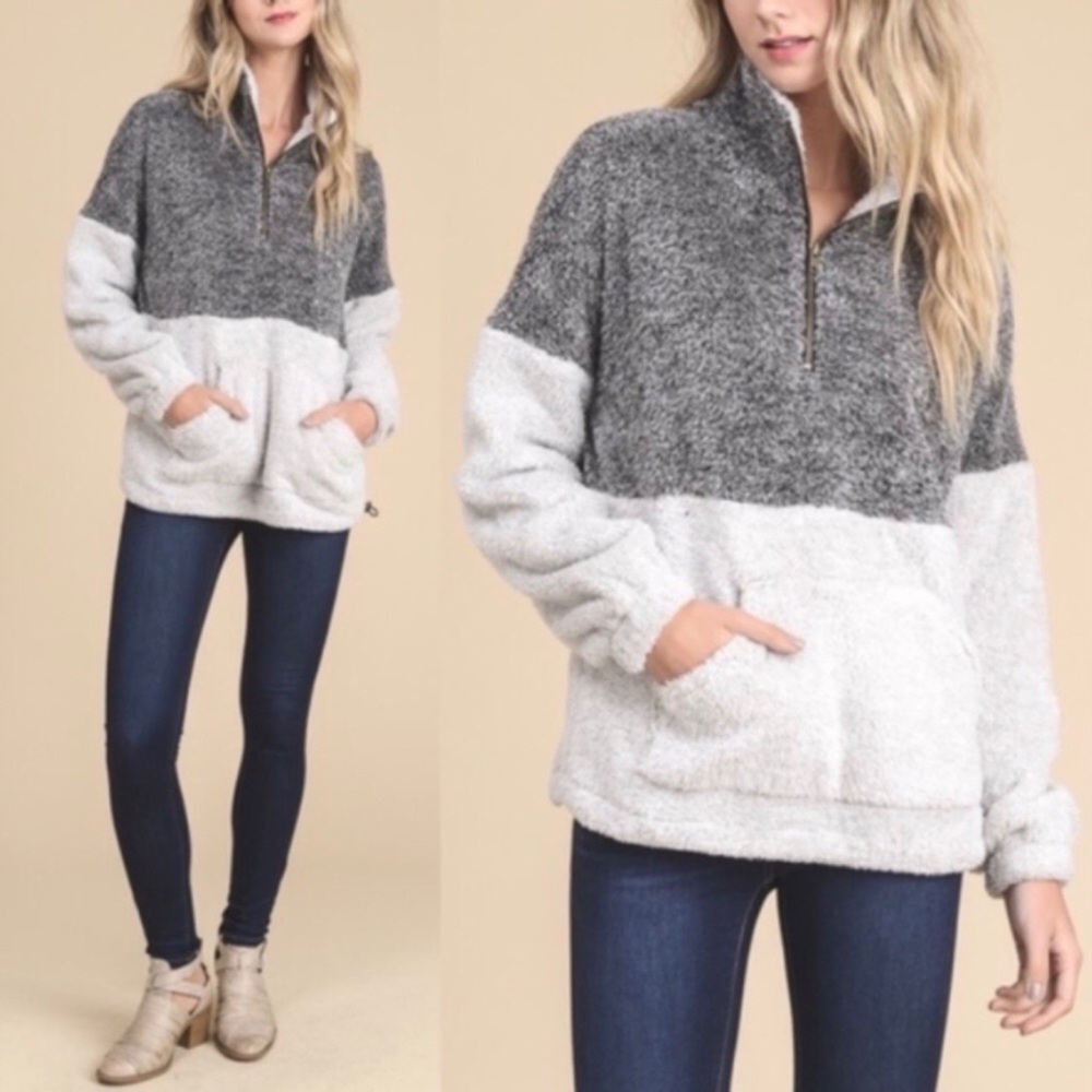 ⚡️Sale⚡️Last Gray Off White Color Block Pull Over - Picture 3 of 4